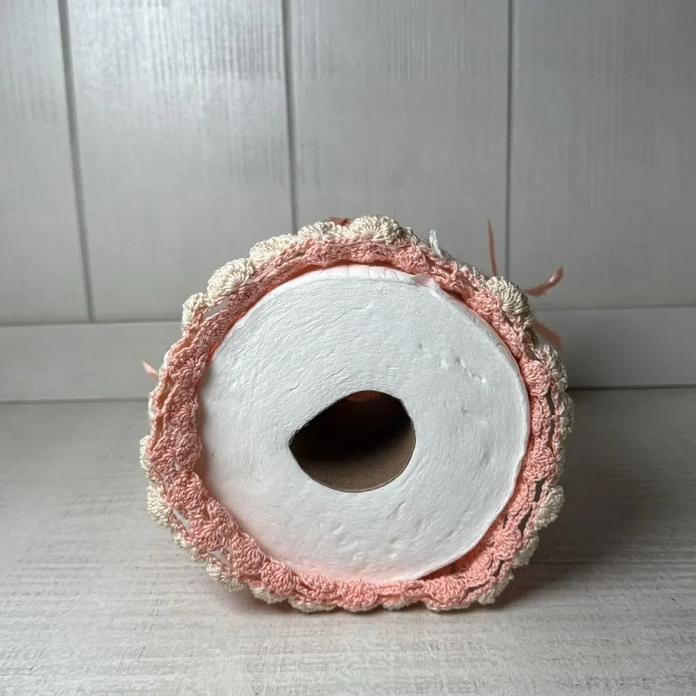Toilet Paper Vintage Cover Doll Peach Crochet Grandma Cottage Victorian